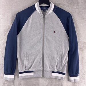 Polo Ralph Lauren Jacket Boys Size Medium Gray Blue Track Bomber Style‎